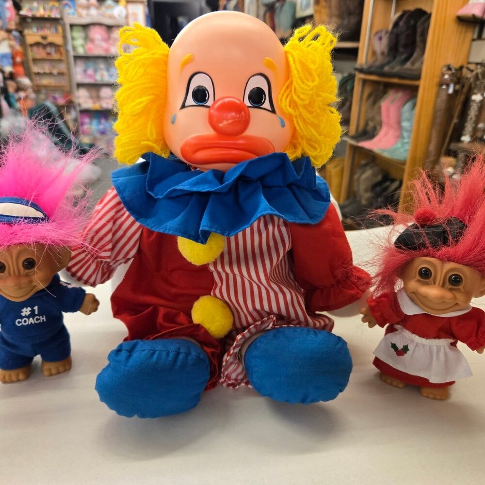 1982 Vintage Dakin Plush Cheery Teary Clown doll dual sided face